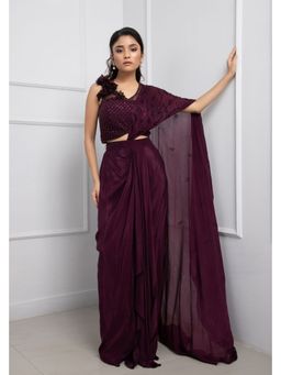 SMRITI - Orchid Plum Pre-Draped Saree with Stitched Blouse