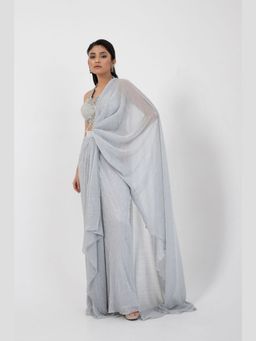 SMRITI - Opal Shimmer Pre-Draped Saree with Stitched Blouse