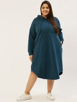 theRebelinme - Plus Size Women Teal Solid Color Knitted Jumper Winter Dress