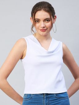 Marie Claire - Women Casual White Colour Cowl Neck Solid A-line Top