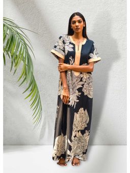 Azurina - Black Pure Cotton Floral Night Gown