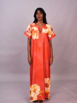 Azurina - Orange Pure Cotton Printed Night Gown