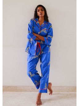 Azurina - Blue Pure Cotton Animal Print Top and Pant