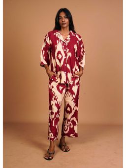 Azurina - Burgundy Pure Cotton Printed Top and Pant