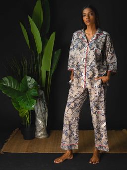 Azurina - Grey Cotton Printed Top and Pant