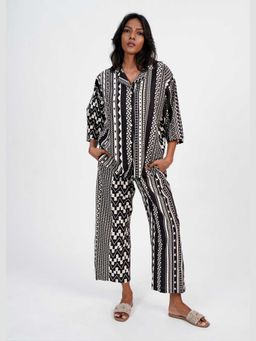 Azurina - Black Pure Cotton Geometric Top and Pant