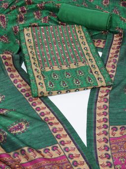 Kami Kubi - Green Floral Printed-Mirror Work Unstitched Kurta with Bottom and Dupatta