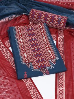 Kami Kubi - Blue Printed Sequined Unstitched Kurta with Bottom and Dupatta