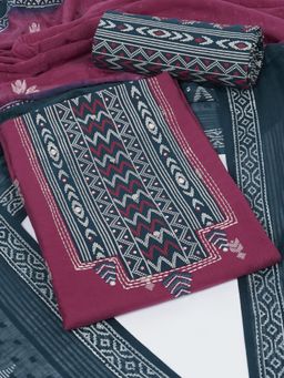 Kami Kubi - Purple Printed Sequined Unstitched Kurta with Bottom and Dupatta