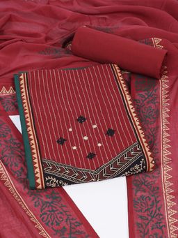 Kami Kubi - Green Embroidered Mirror Work Unstitched Kurta with Bottom and Dupatta