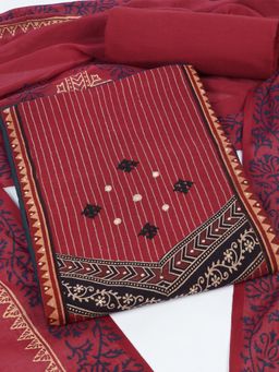 Kami Kubi - Navy Blue Embroidered Mirror Work Unstitched Kurta with Bottom and Dupatta