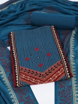 Kami Kubi - Maroon Embroidered Mirror Work Unstitched Kurta with Bottom and Dupatta