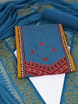 Kami Kubi - Yellow Embroidered Mirror Work Unstitched Kurta with Bottom and Dupatta