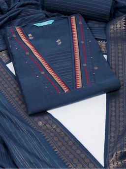 Kami Kubi - Navy Blue Woven Thread Work Unstitched Kurta with Bottom and Dupatta