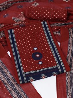 Kami Kubi - Maroon Polka Dot Mirror Work Unstitched Kurta with Bottom and Dupatta