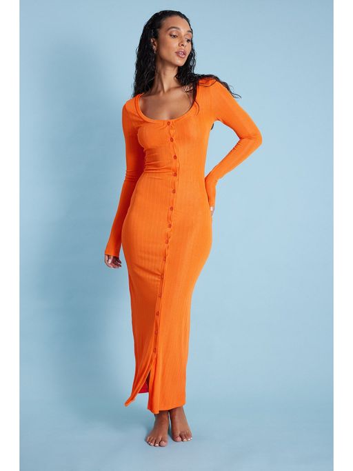 na kd orange dress Asymmetric Neckline Maxi Dress