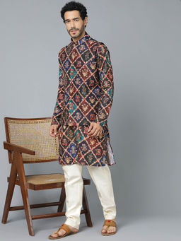Vastramay - Mens Multi Muslin Cotton Jacket Kurta and Pyjama (Set of 3)