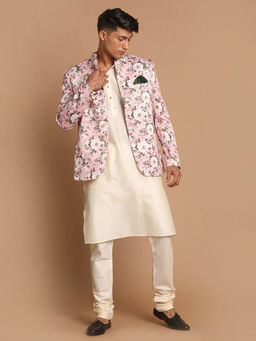Vastramay - Mens Pink Cream Viscose Ethnic Jacket Kurta and Pyjama (Set of 3)