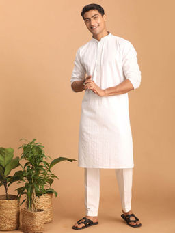 Vastramay - Mens White Cotton Blend Kurta and Pyjama (Set of 2)