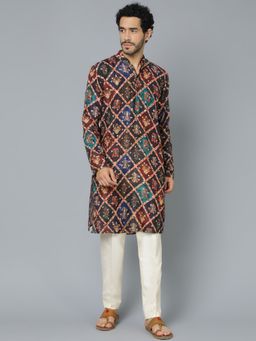 Vastramay - Mens Purple with Cream Muslin Cotton Kurta and Pyjama (Set of 2)