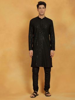 Vastramay - Mens Black Cotton Blend Kurta and Pyjama (Set of 2)