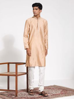 Vastramay - Mens Peach Silk Blend Kurta and Pyjama (Set of 2)