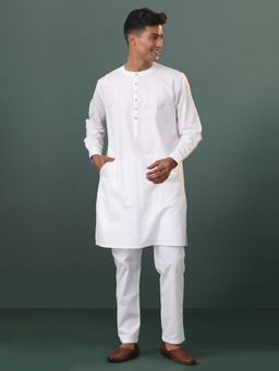 Vastramay - Mens White Cotton Kurta and Pyjama (Set of 2)