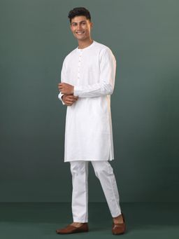 Vastramay - Mens White Cotton Kurta and Pyjama (Set of 2)