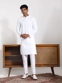 Vastramay - Mens White Cotton Kurta and Pyjama (Set of 2)
