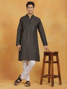 Vastramay - Mens Black with White Cotton Kurta and Pyjama (Set of 2)