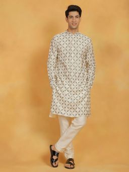 Vastramay - Mens Cream Cotton Blend Kurta and Pyjama (Set of 2)