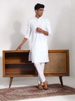 Vastramay - Mens White Cotton Silk Kurta and Pyjama (Set of 2)
