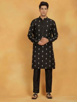 Vastramay - Mens Black Cotton Blend Kurta and Pyjama (Set of 2)