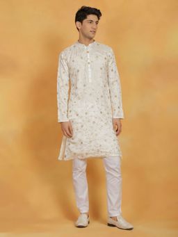 Vastramay - Mens White Viscose Kurta and Pyjama (Set of 2)