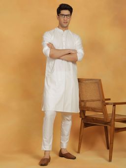Vastramay - Mens Off White Cotton Silk Kurta and Pyjama (Set of 2)
