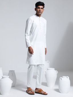 Vastramay - Mens White Cotton Silk Kurta and Pyjama (Set of 2)