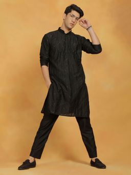 Vastramay - Mens Black Viscose Kurta and Pyjama (Set of 2)
