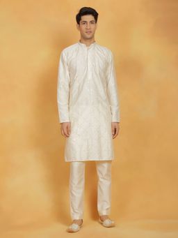 Vastramay - Mens Cream Viscose Kurta and Pyjama (Set of 2)