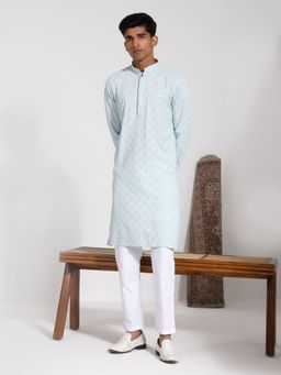 Vastramay - Mens Aqua Rayon Kurta and Pyjama (Set of 2)