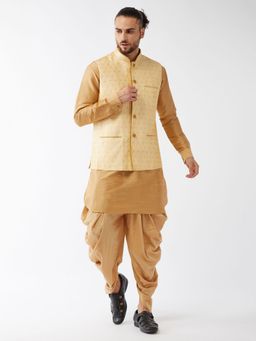Vastramay - Mens Rose Gold Silk Blend Jacket Kurta and Dhoti (Set of 3)