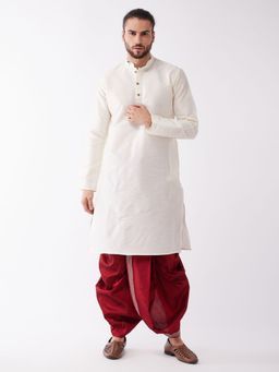 Vastramay - Mens Solid Kurta with Thread Work Traditional Dhoti (Set of 2)