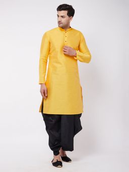Vastramay - Mens Yellow Silk Blend Kurta and Dhoti (Set of 2)