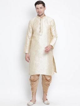 Vastramay - Mens Gold Silk Blend Kurta and Dhoti (Set of 2)