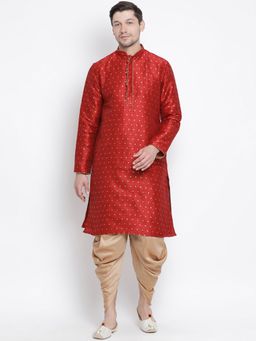 Vastramay - Mens Maroon Silk Blend Kurta and Dhoti (Set of 2)