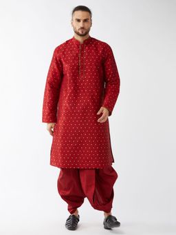 Vastramay - Mens Maroon Silk Blend Kurta and Dhoti (Set of 2)