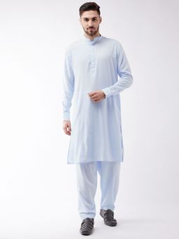 Vastramay - Mens Aqua Cotton Blend Kurta and Patiala (Set of 2)