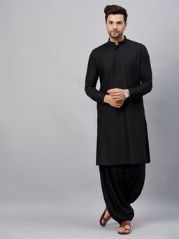 Vastramay - Mens Black Cotton Blend Kurta and Patiala (Set of 2)