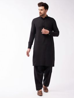 Vastramay - Mens Black Cotton Blend Kurta and Patiala (Set of 2)
