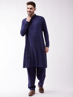 Vastramay - Mens Blue Cotton Blend Kurta and Patiala (Set of 2)