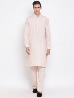 Vastramay - Mens Cream Cotton Blend Kurta and Patiala (Set of 2)